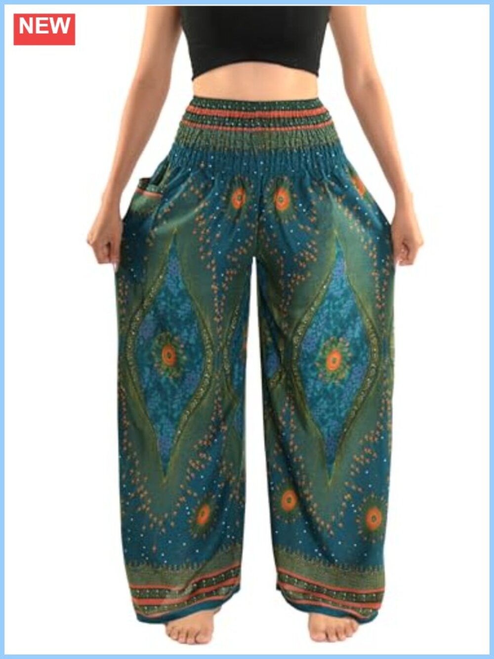 Wide Leg Harem Yoga Pants Open Ankle Flowy Boho Palazzo Pocket